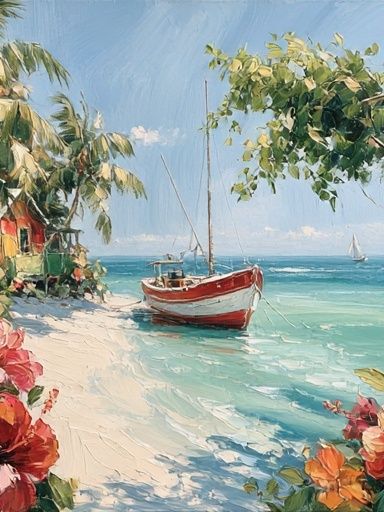Tropical Sailboat Beach — Fine-Art Print. poster detail