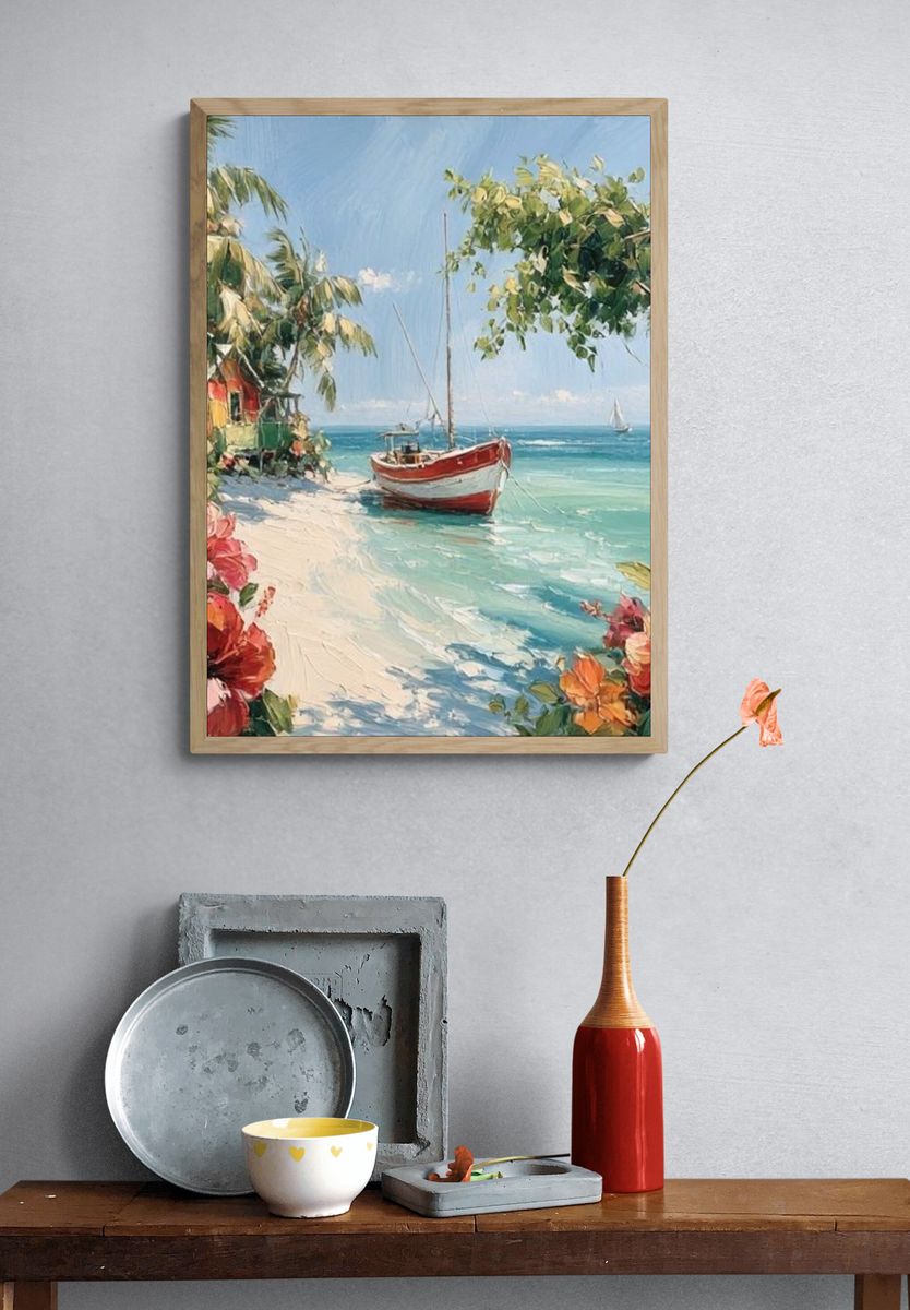 Tropical Sailboat Beach — Fine-Art Print. — room view 3