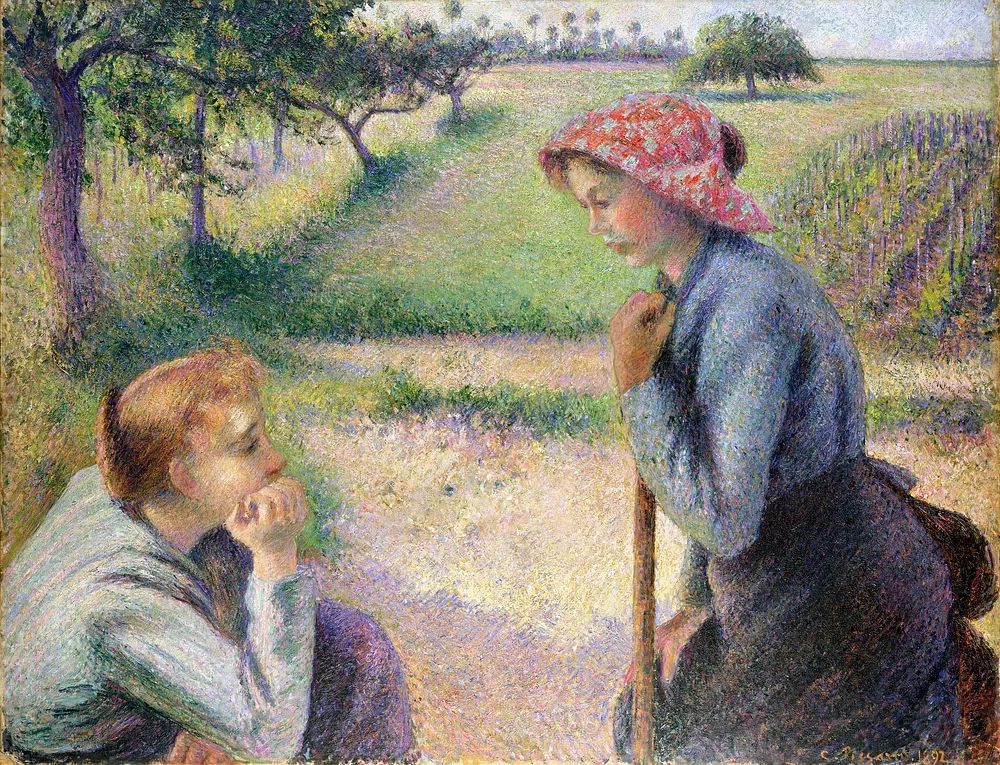 Two Women in a Field — Impressionist Print. poster detail