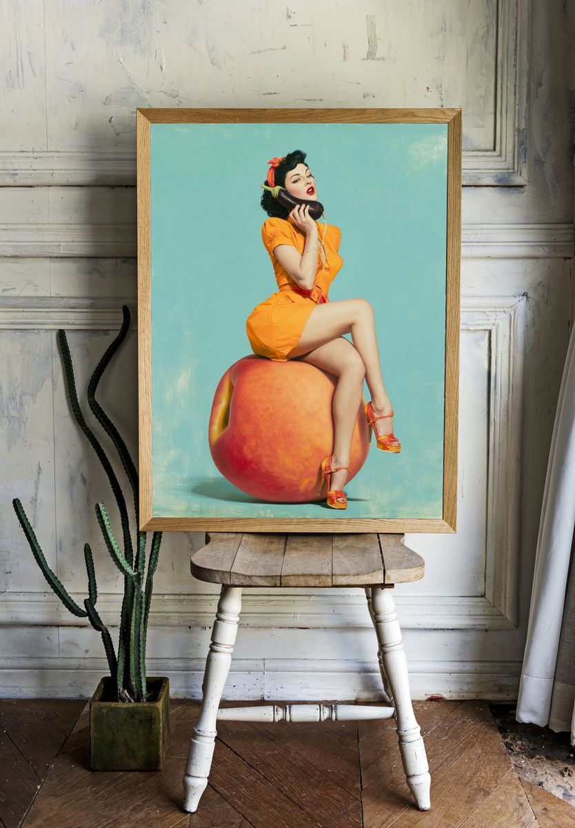Retro Pin-Up Peach Poster. — room view 1