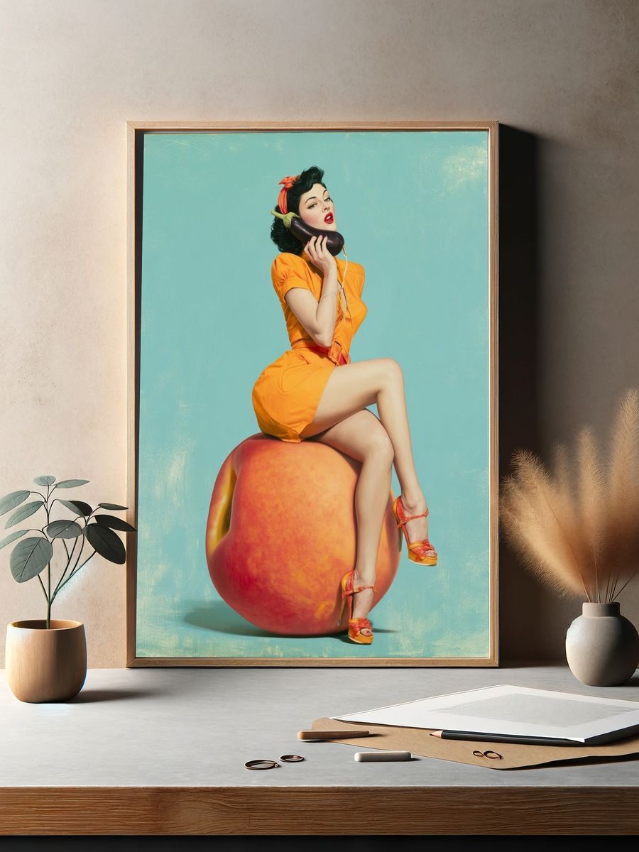 Retro Pin-Up Peach Poster. — room view 2