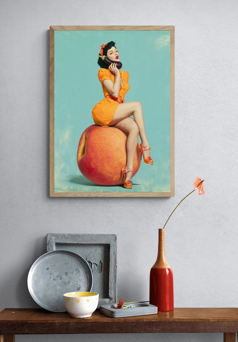 Retro Pin-Up Peach Poster. — room view 3