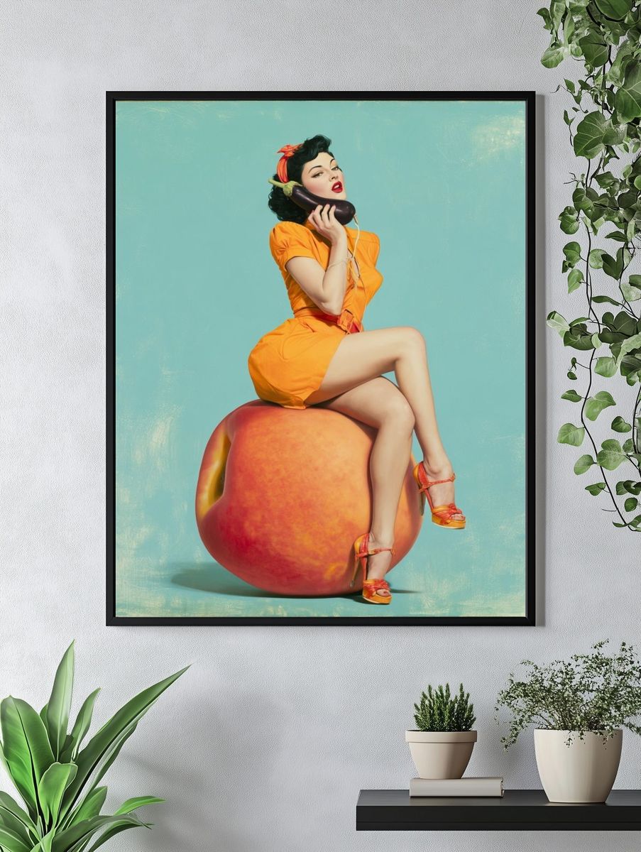 Retro Pin-Up Peach Poster. — room view 4