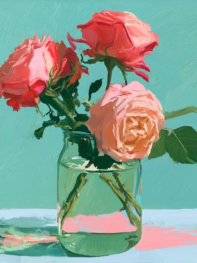 Pink Roses Still Life Poster.