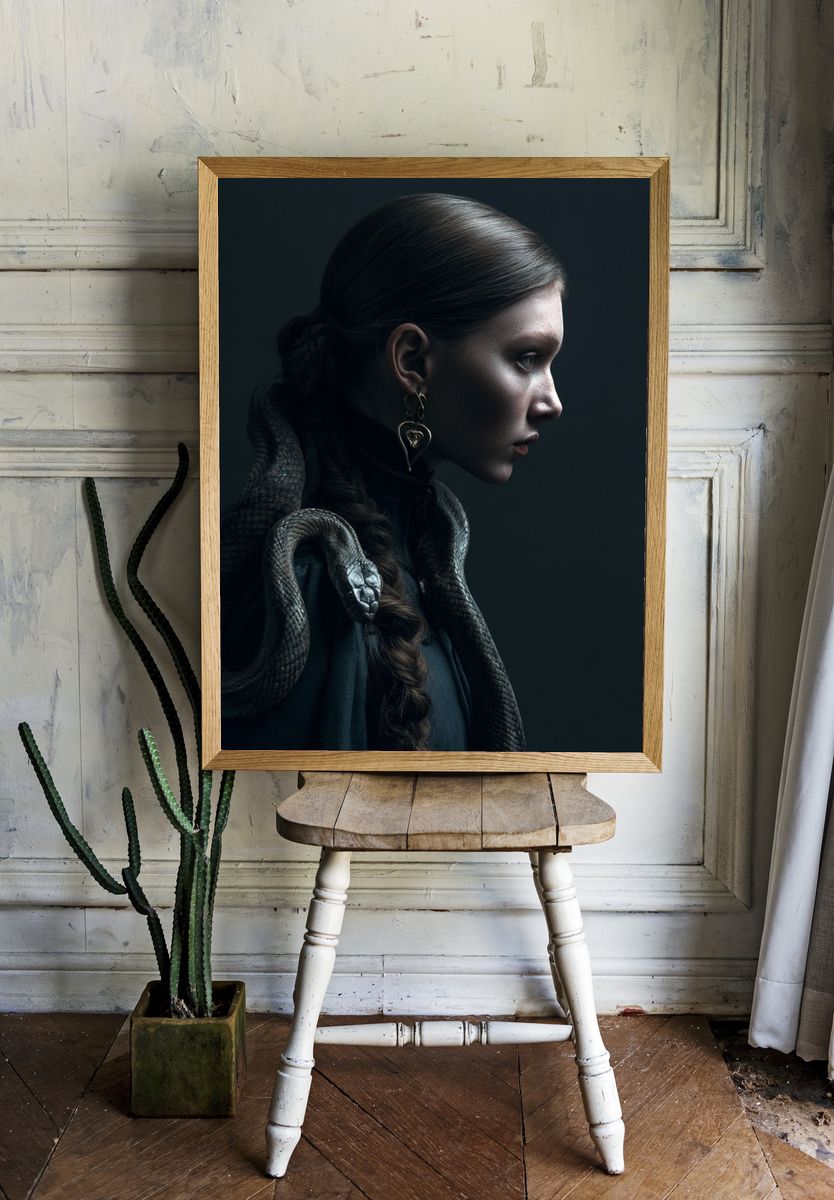 Serpent Portrait — Dark Fantasy Print. room preview