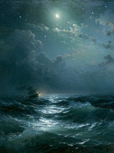 Moonlit Stormy Sea Fine-Art Print. poster — fine-art art