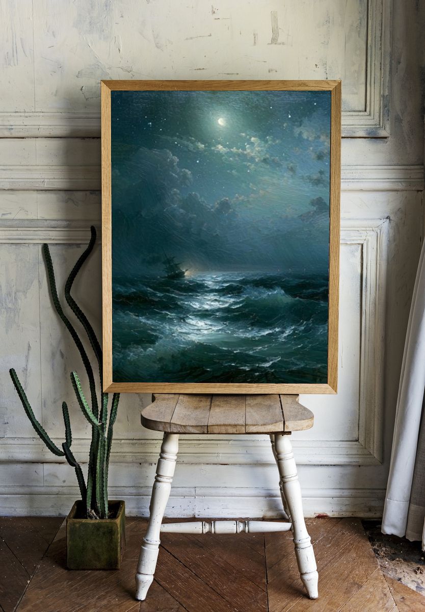 Moonlit Stormy Sea Fine-Art Print. — room view 1