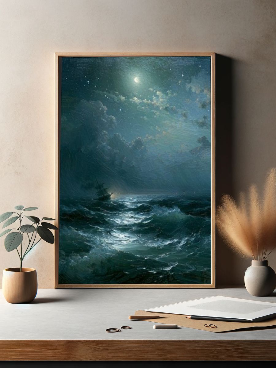 Moonlit Stormy Sea Fine-Art Print. — room view 2