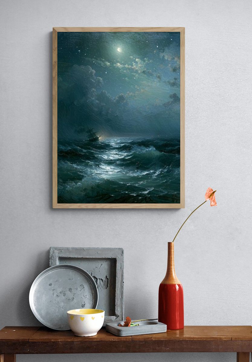 Moonlit Stormy Sea Fine-Art Print. — room view 3