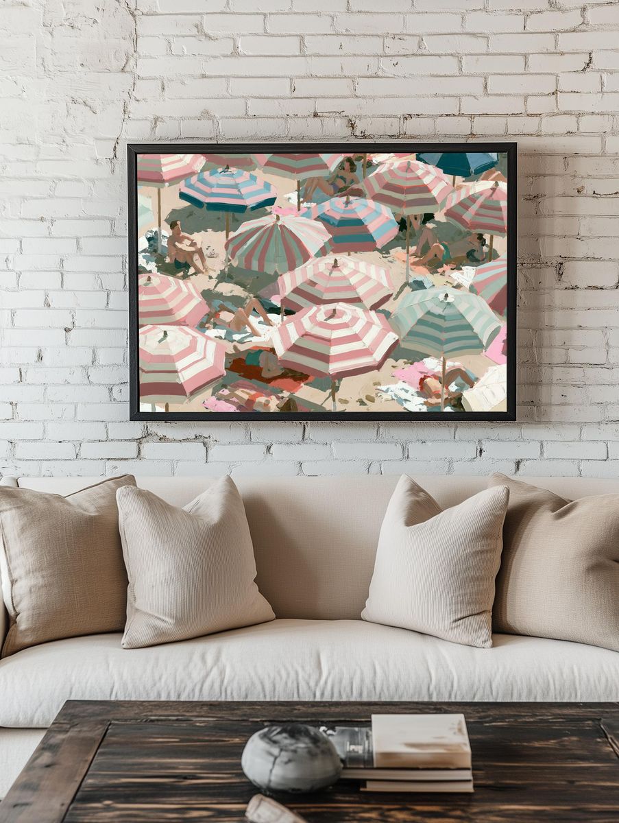 Striped Beach Umbrellas Fine-Art Print. — room view 1