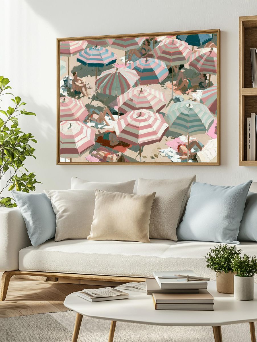 Striped Beach Umbrellas Fine-Art Print. — room view 2