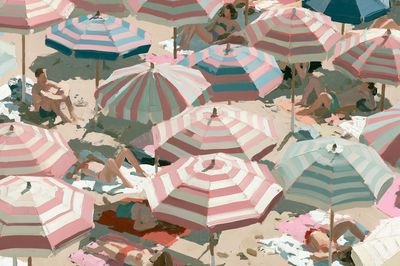 Striped Beach Umbrellas Fine-Art Print. poster