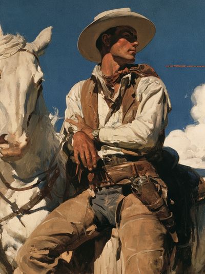 Cowboy on White Horse Fine-Art Poster.