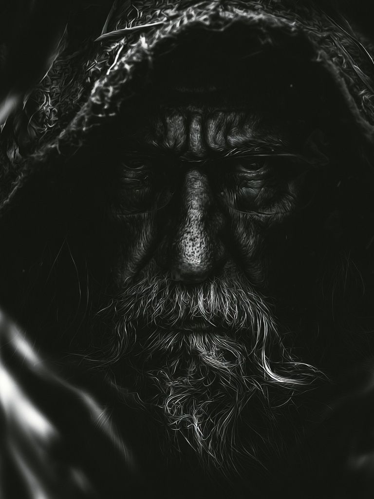 Hooded Elder Portrait Print. poster — fine-art art