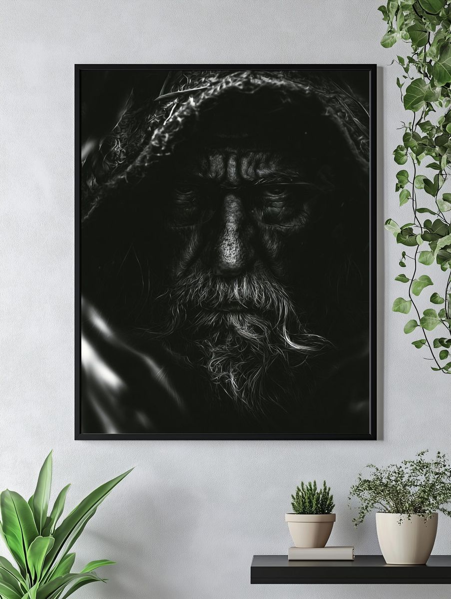 Hooded Elder Portrait Print. — room view 4