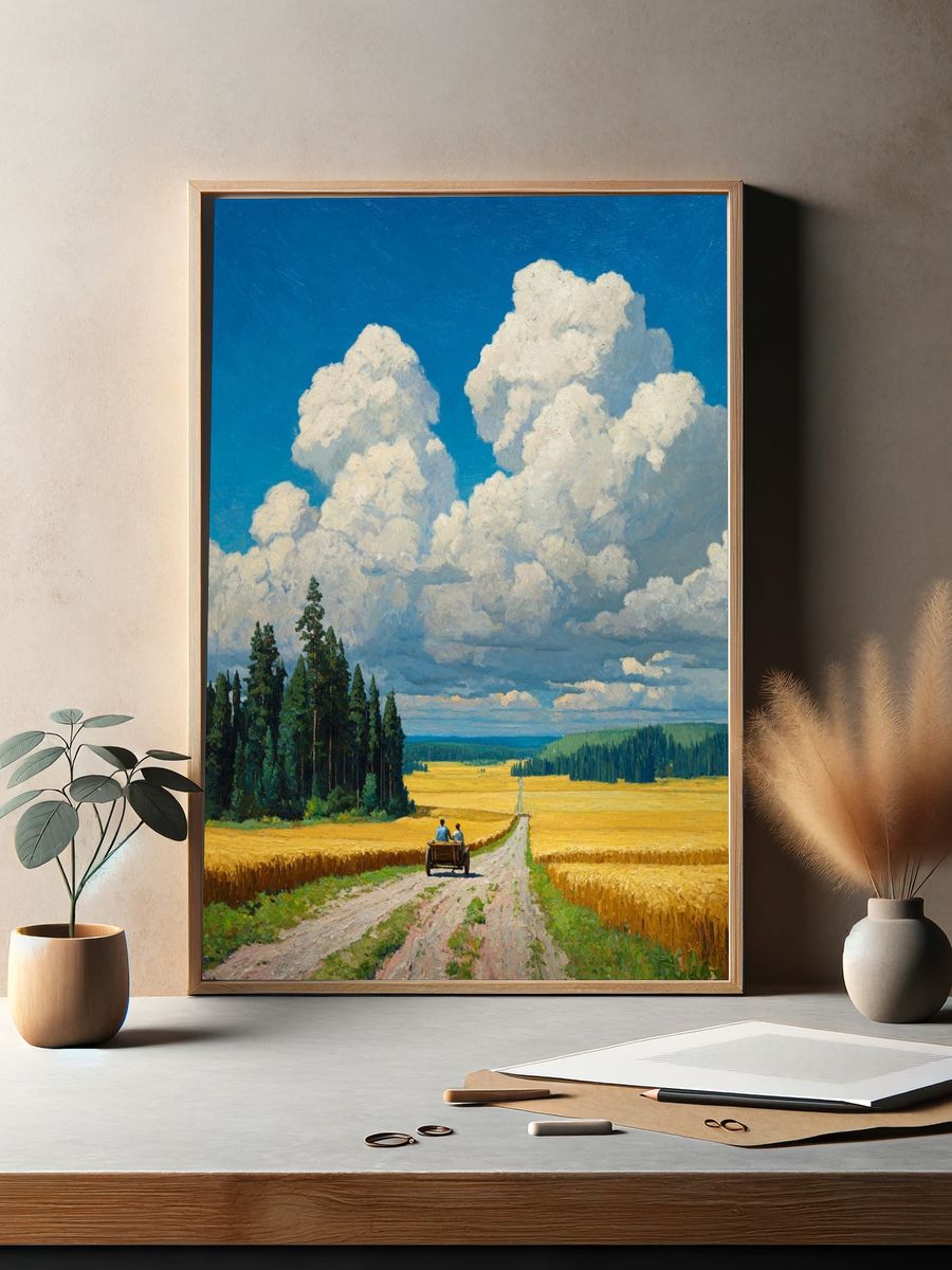 Golden Wheat Field Landscape Print. — room view 2