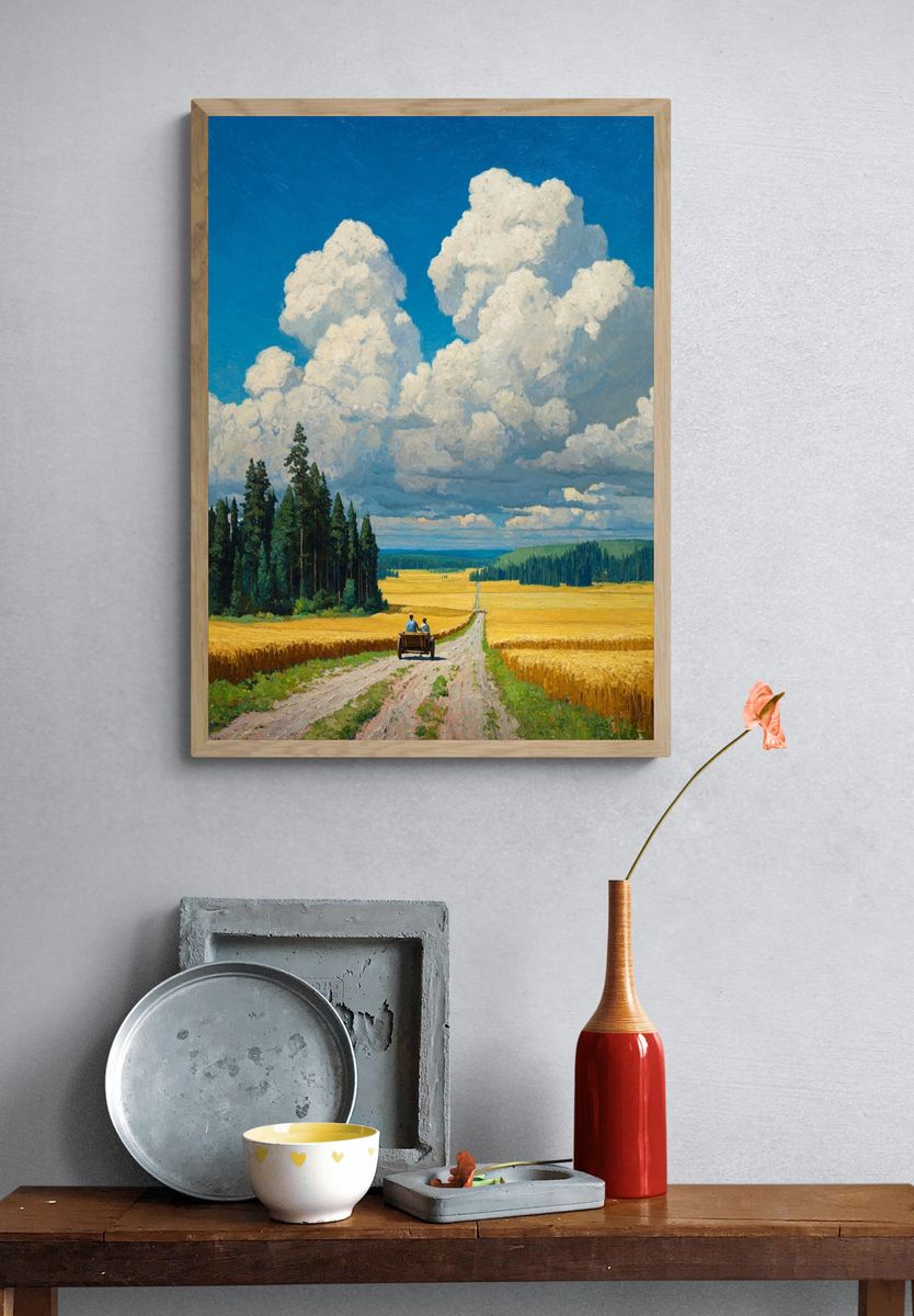 Golden Wheat Field Landscape Print. — room view 3