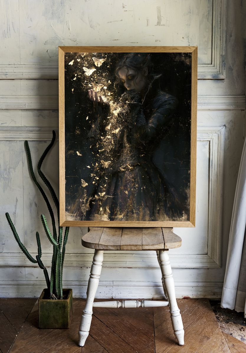 Golden Moth Portrait Print. room preview