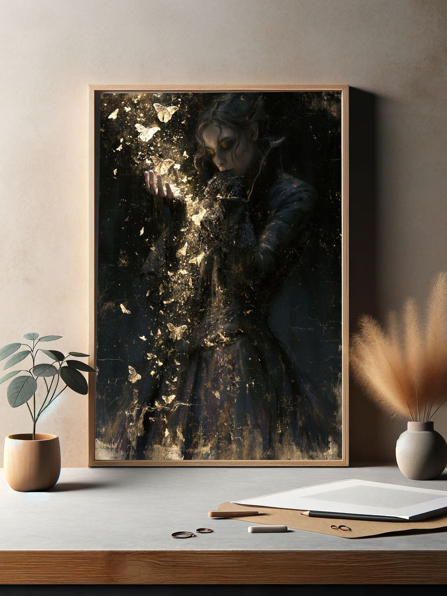 Golden Moth Portrait Print. — room view 2