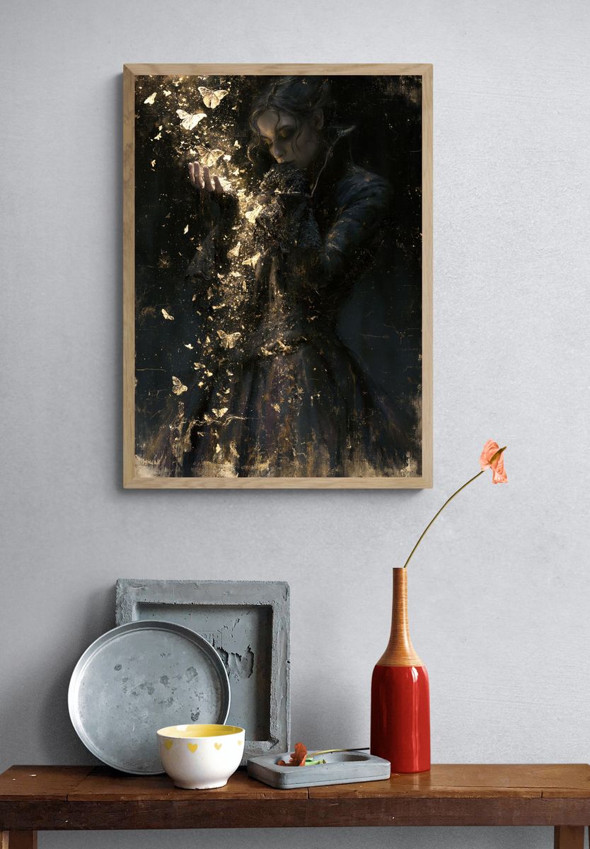 Golden Moth Portrait Print. — room view 3
