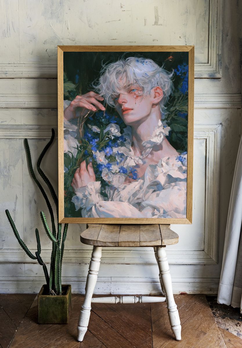 Blue Flower Portrait Fine-Art Print. room preview