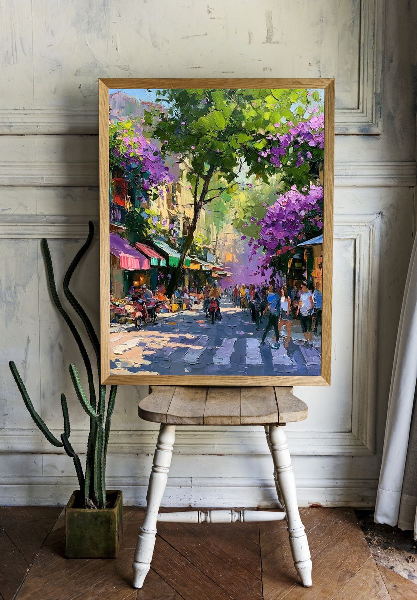 Bougainvillea Street Scene Print. room preview