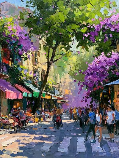 Bougainvillea Street Scene Print.