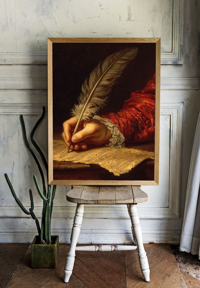 Writing Hand with Quill — Fine Art Print. — room view 1