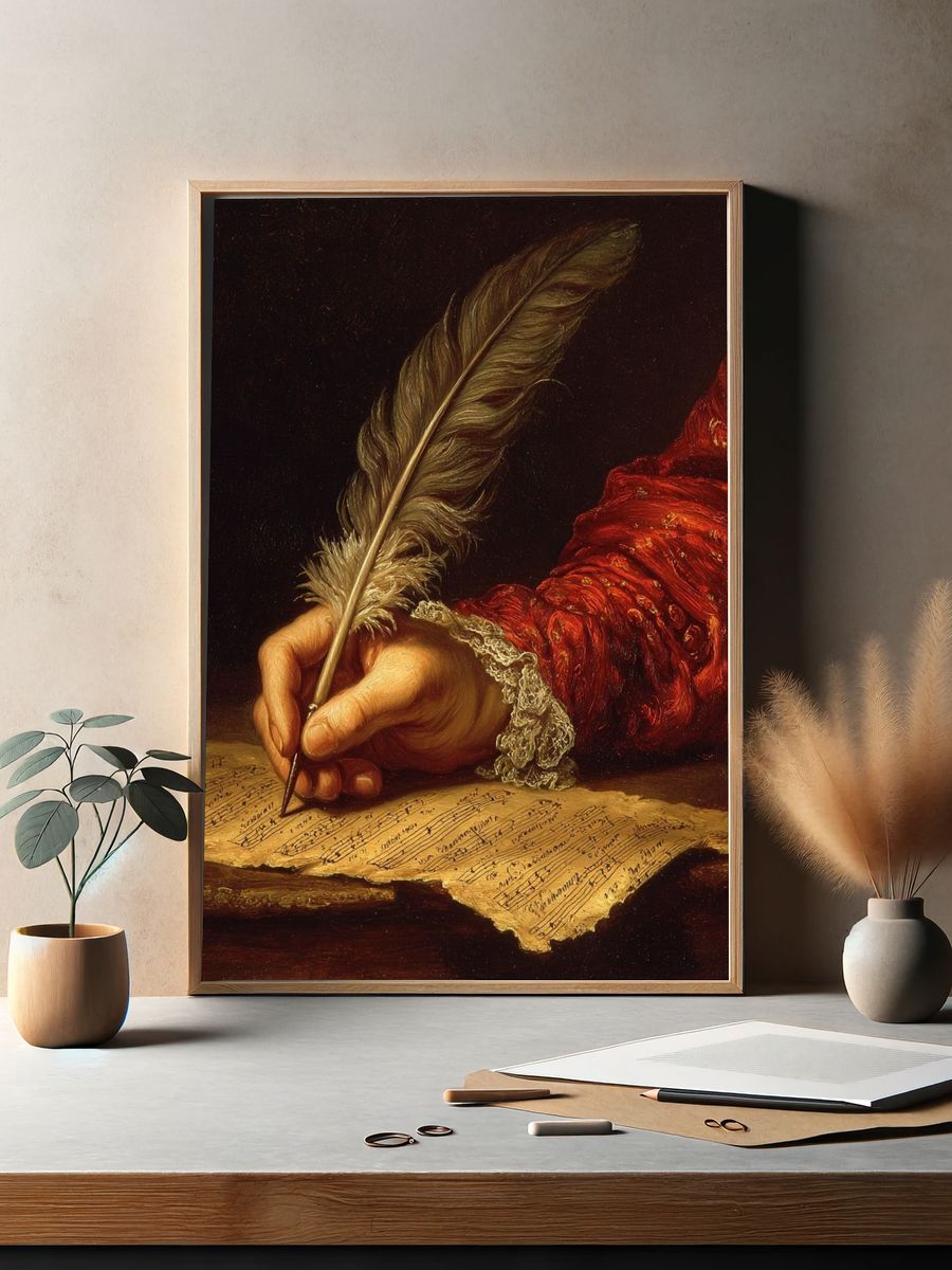 Writing Hand with Quill — Fine Art Print. — room view 2