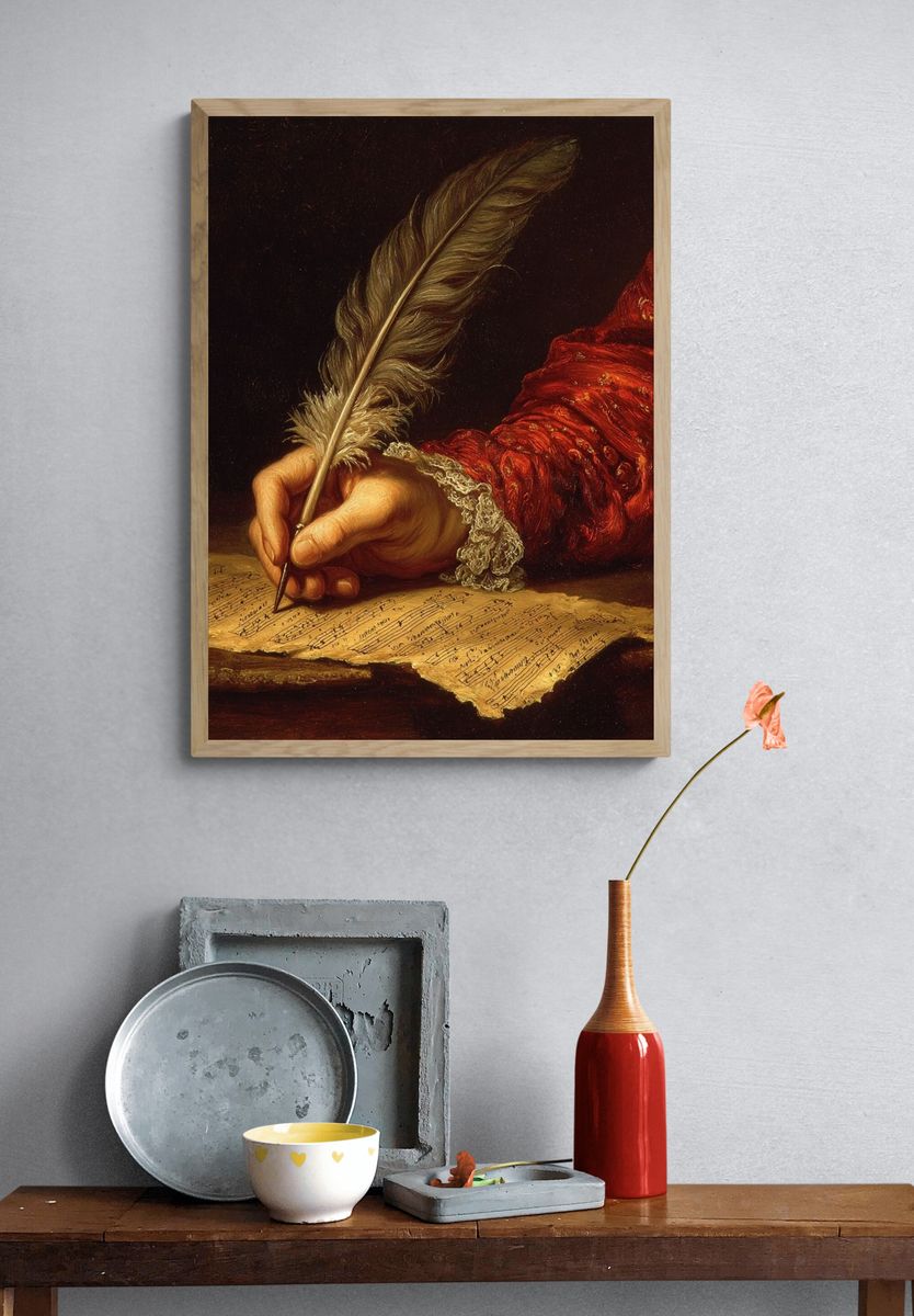Writing Hand with Quill — Fine Art Print. — room view 3