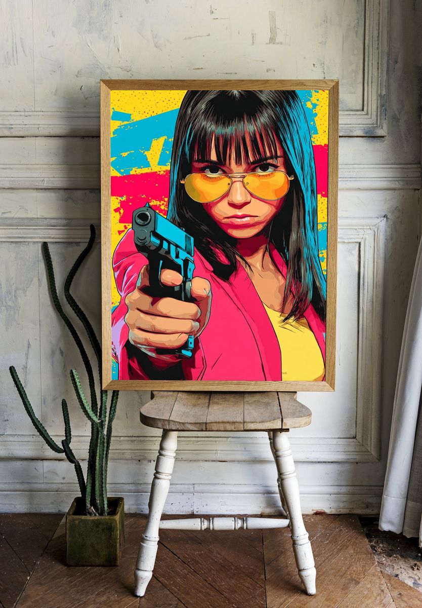 Pop Art Femme with Gun Poster. — room view 1