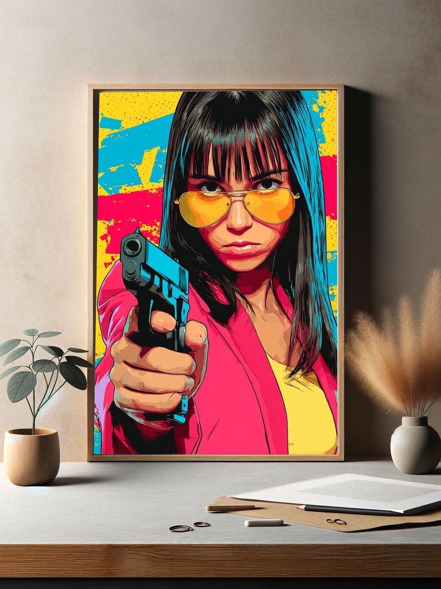 Pop Art Femme with Gun Poster. — room view 2