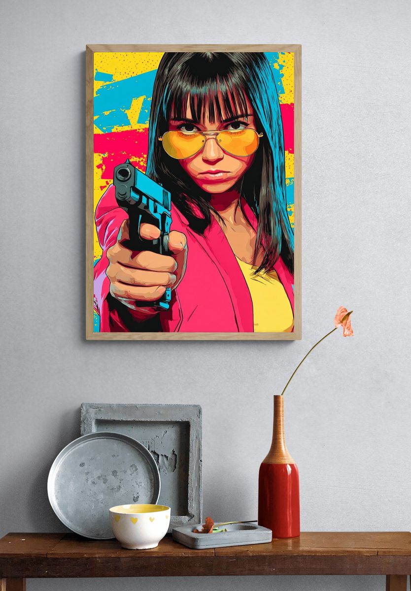 Pop Art Femme with Gun Poster. — room view 3