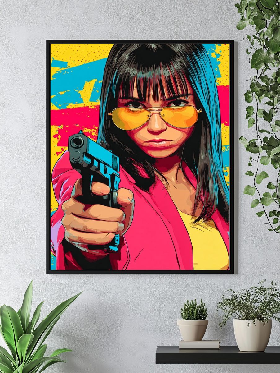 Pop Art Femme with Gun Poster. — room view 4