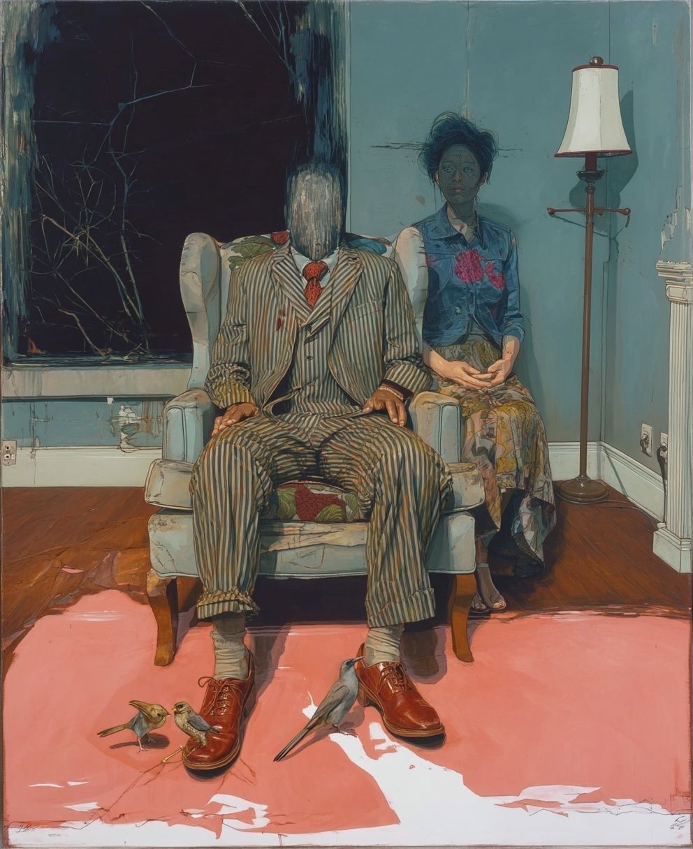 Surreal Portrait of a Man and Woman — Fine Art Print. poster detail