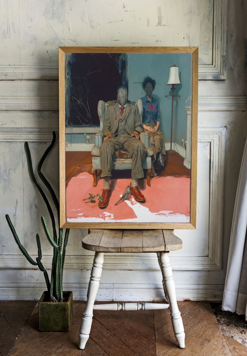 Surreal Portrait of a Man and Woman — Fine Art Print. — room view 1