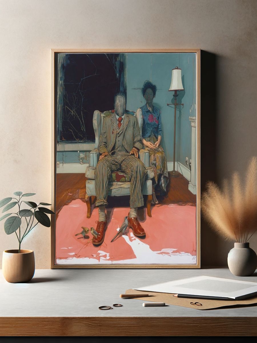 Surreal Portrait of a Man and Woman — Fine Art Print. — room view 2