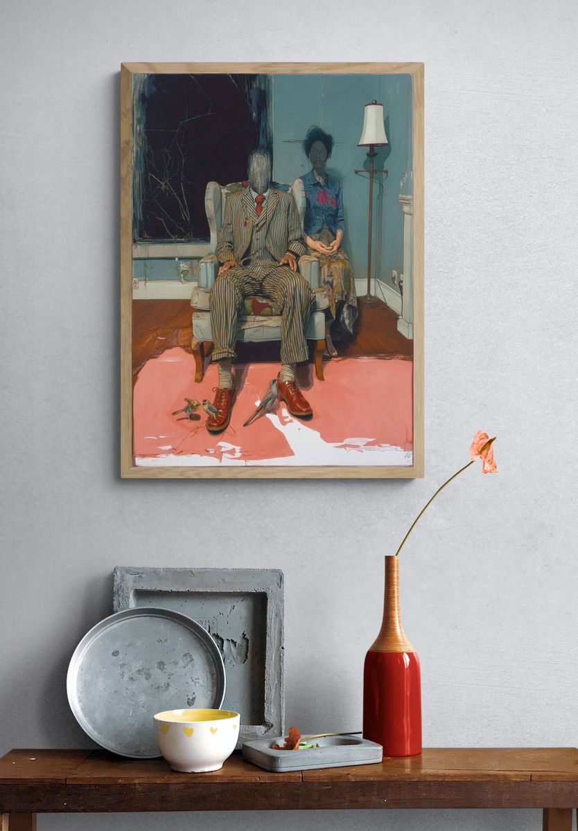 Surreal Portrait of a Man and Woman — Fine Art Print. — room view 3