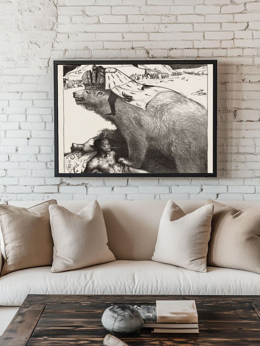 Crowned Bear with Figure — Fine Art Print. — room view 1