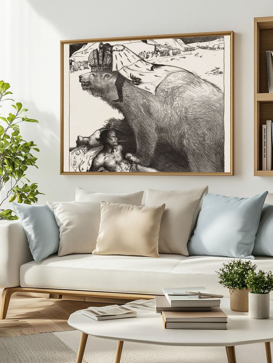 Crowned Bear with Figure — Fine Art Print. — room view 2