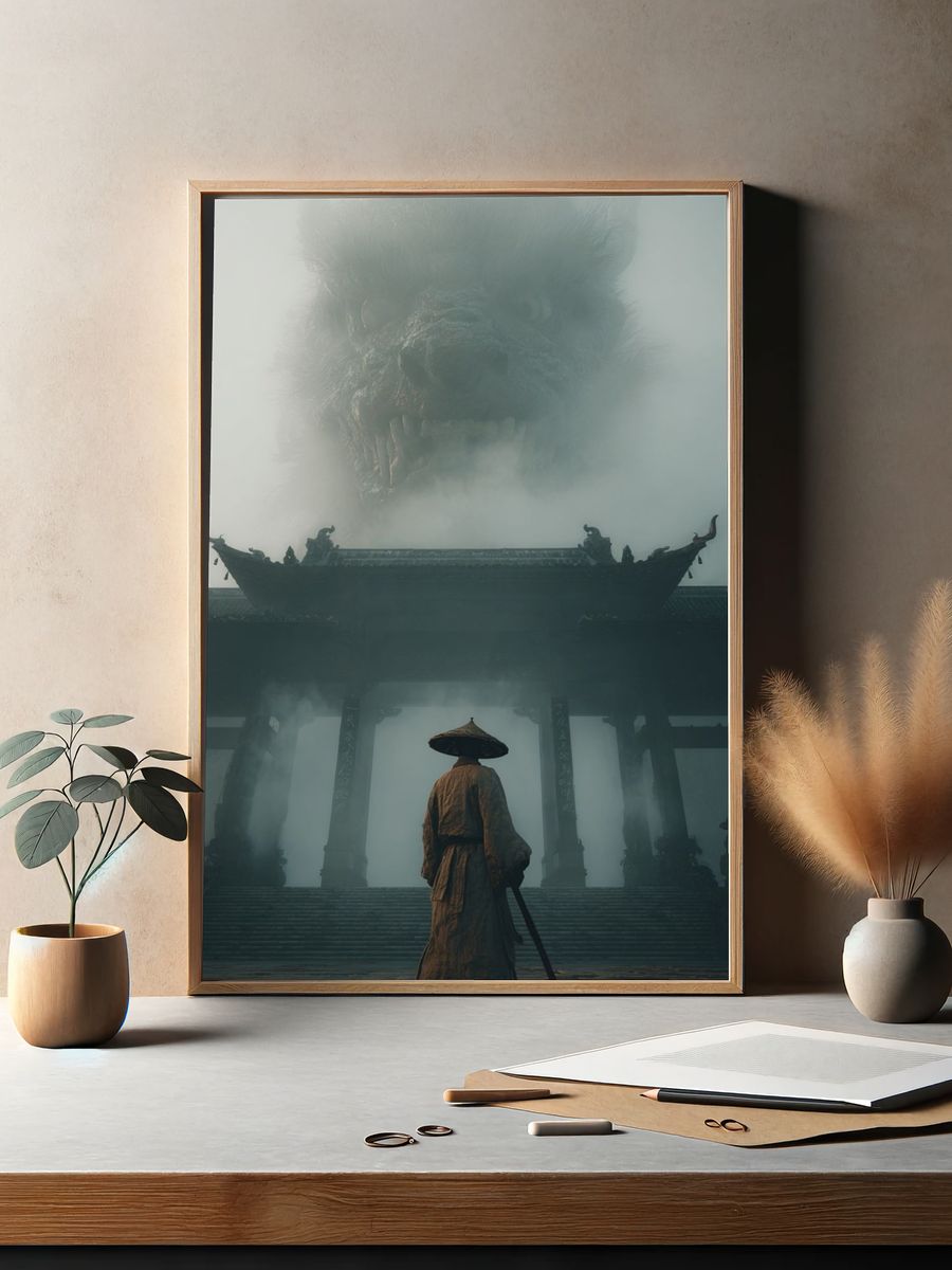 Warrior and Dragon — Fantasy Print. — room view 2