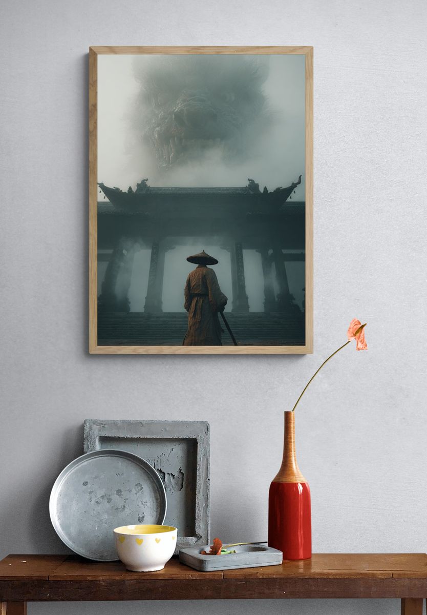 Warrior and Dragon — Fantasy Print. — room view 3