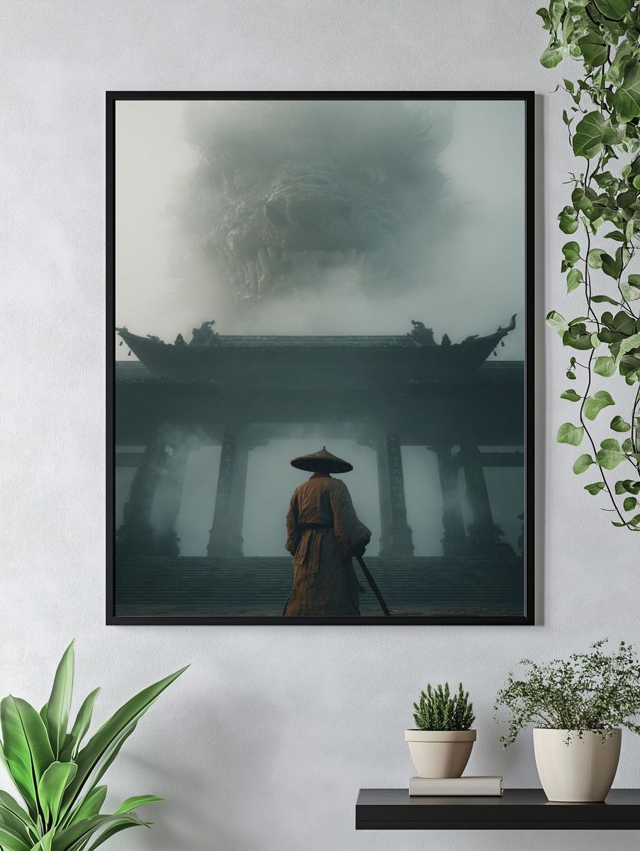 Warrior and Dragon — Fantasy Print. — room view 4