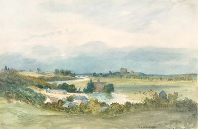 Extensive landscape prospect fortified building.