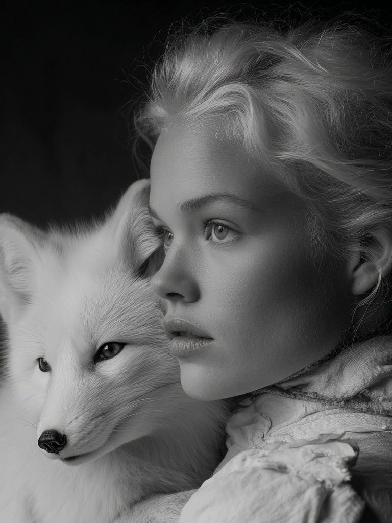 White Fox and Girl — Fine Art Print. poster detail