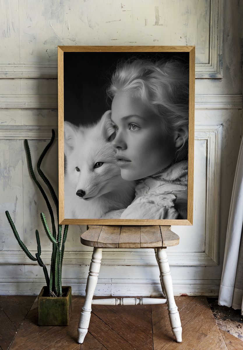 White Fox and Girl — Fine Art Print. — room view 1