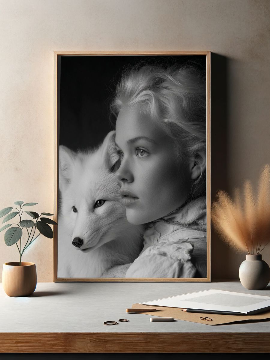 White Fox and Girl — Fine Art Print. — room view 2