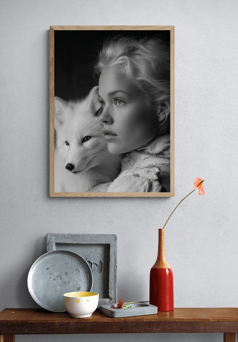 White Fox and Girl — Fine Art Print. — room view 3