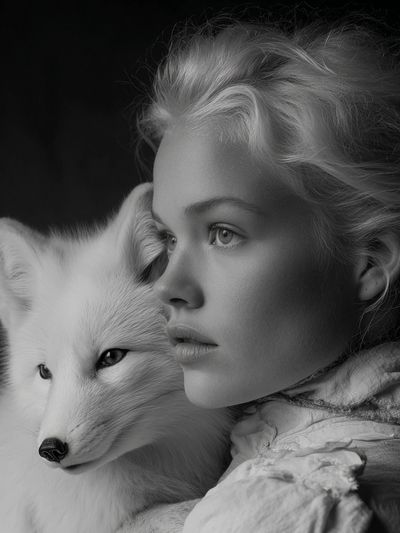 White Fox and Girl — Fine Art Print. poster print
