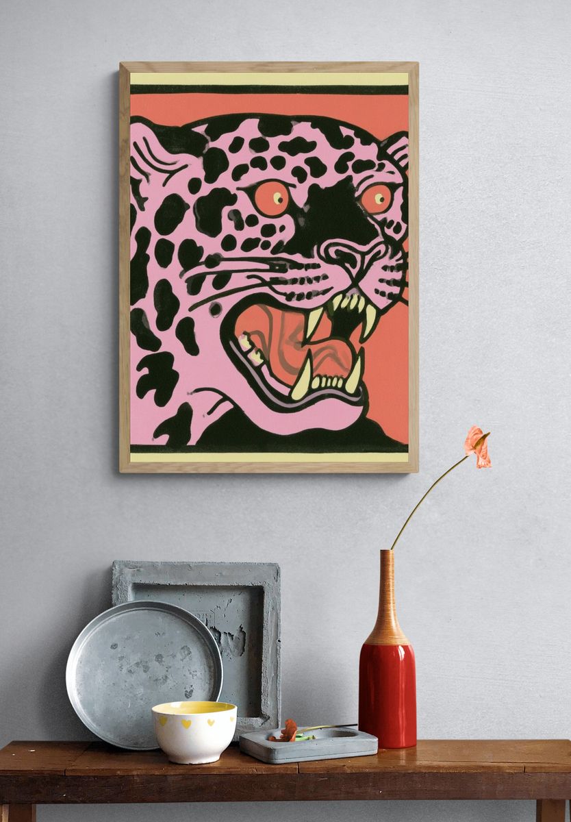 Pink Leopard Pop-Art Poster. — room view 3